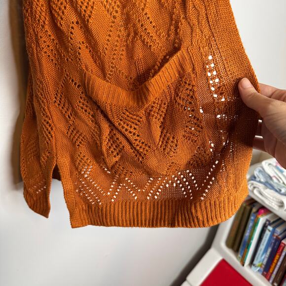 Market & Spruce Cecily Pointelle Open Front Cardigan Orange NWT Women’s XS - Picture 4 of 9